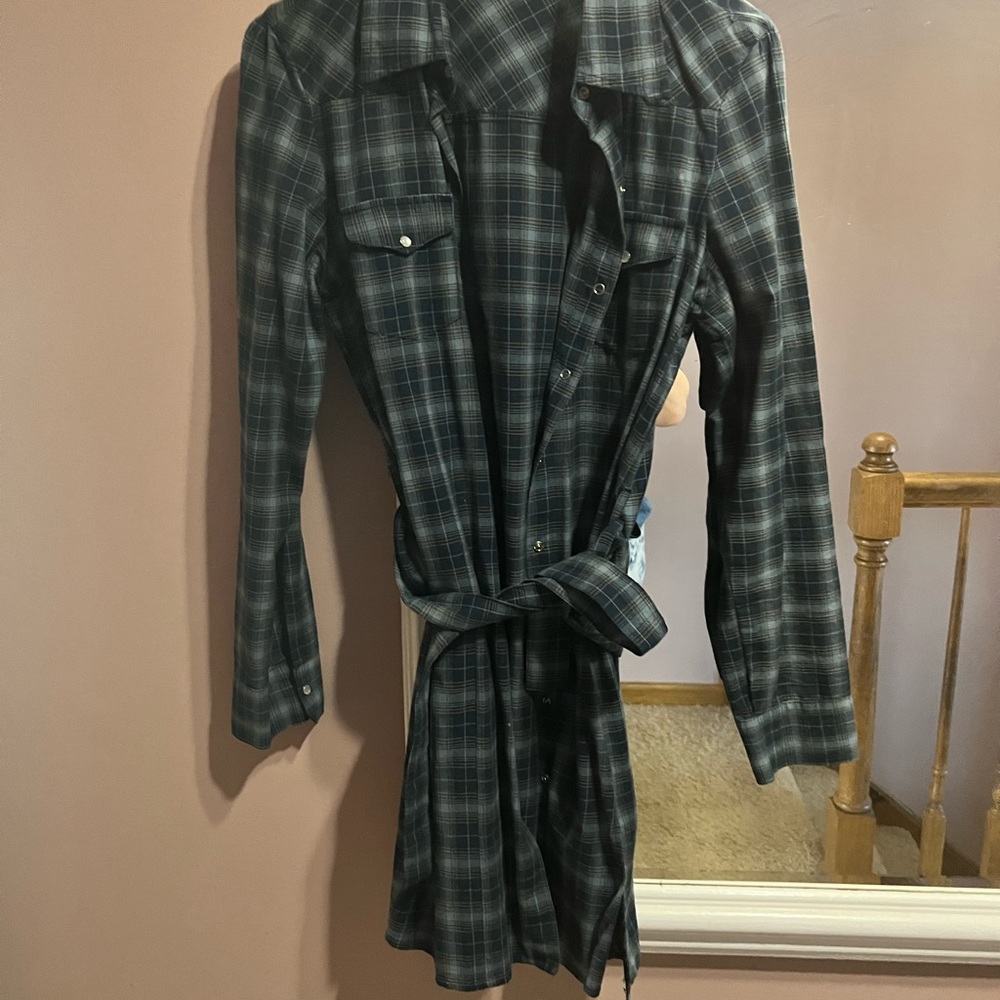 Flannel dress long shirt snap button